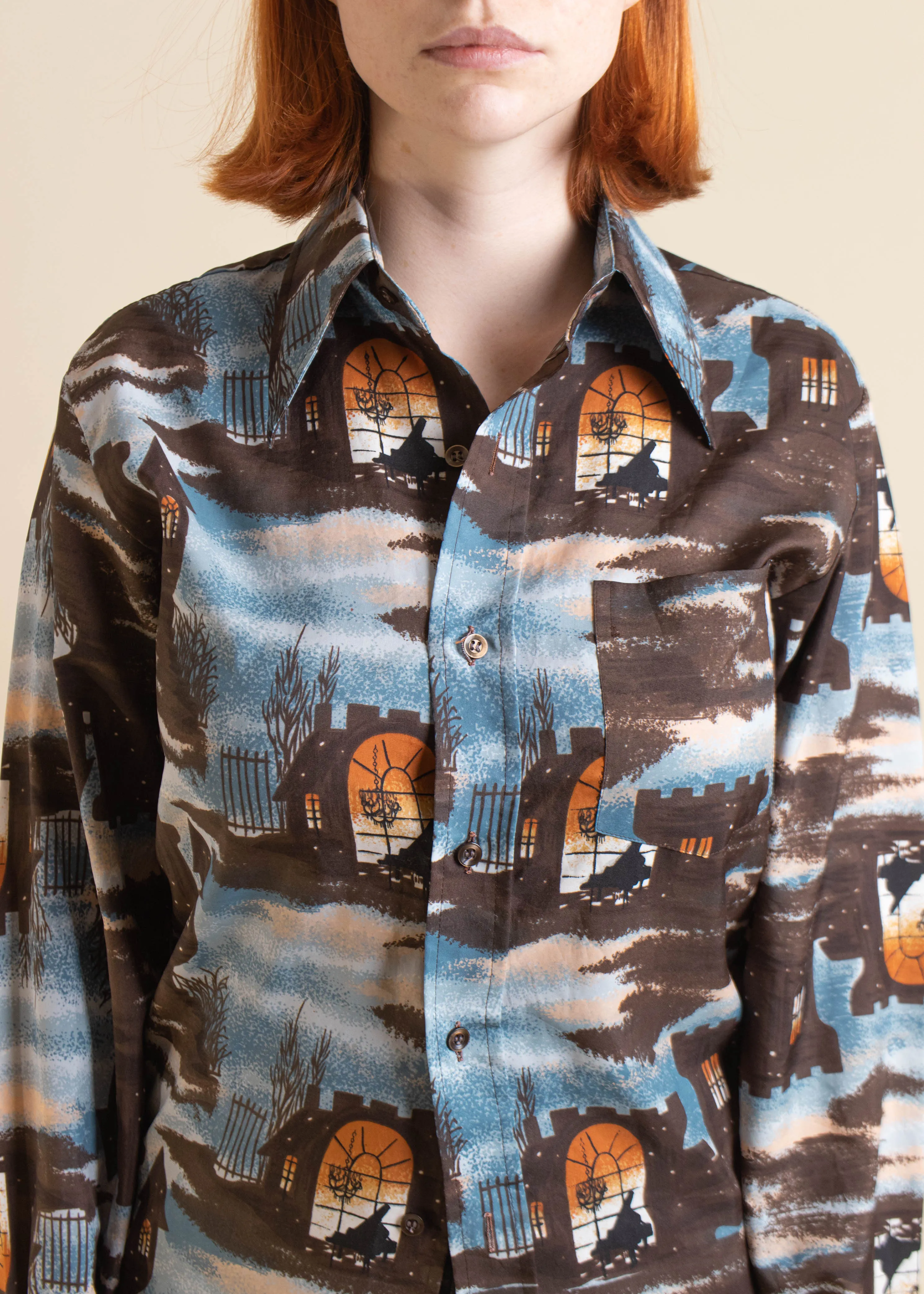 1970s Mc Romes Abstract Pattern Long Sleeve Button Up Size XS/S