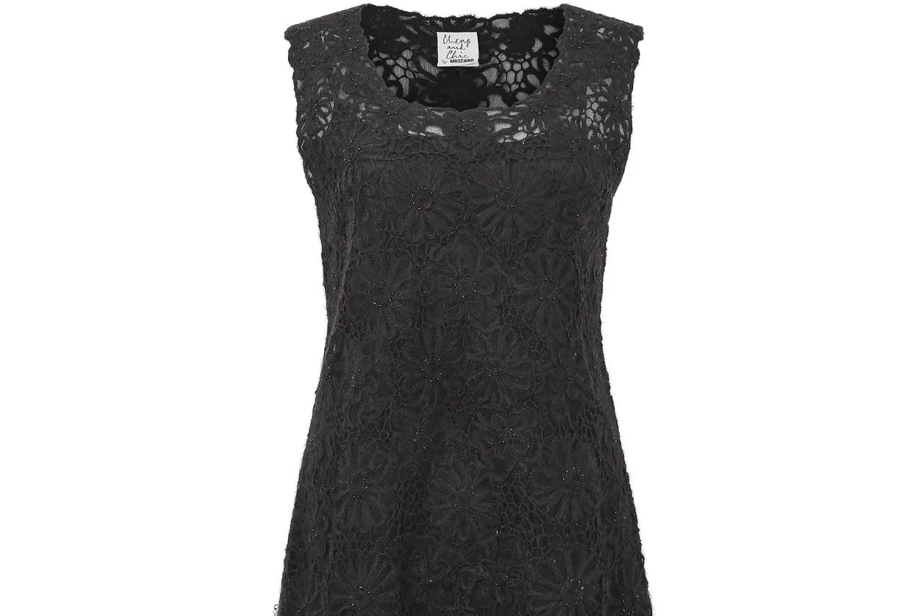 1990s Moschino Cheap & Chic Black Beaded Textured Slip Dress