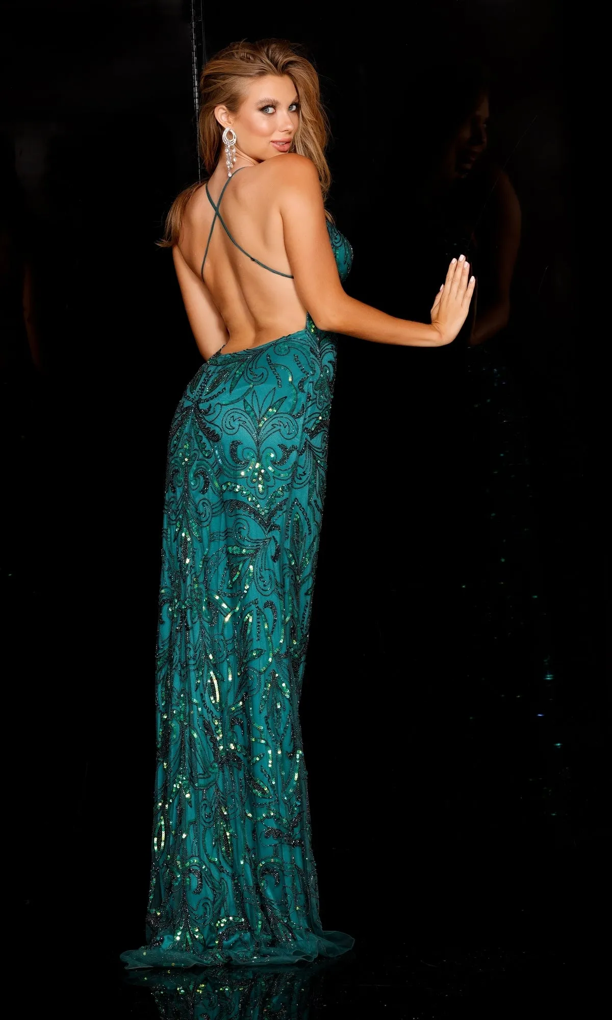 Aleta Empire-Waist Long Sequin-Print Prom Dress