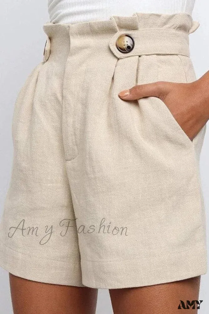 Amy Fashion - Casual High Waist Loose Cotton Hemp Shorts