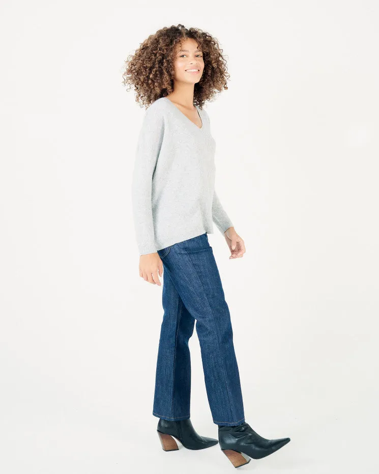 Angèle 100% Cashmere Oversized V-Neck Sweater - Light Heather Grey