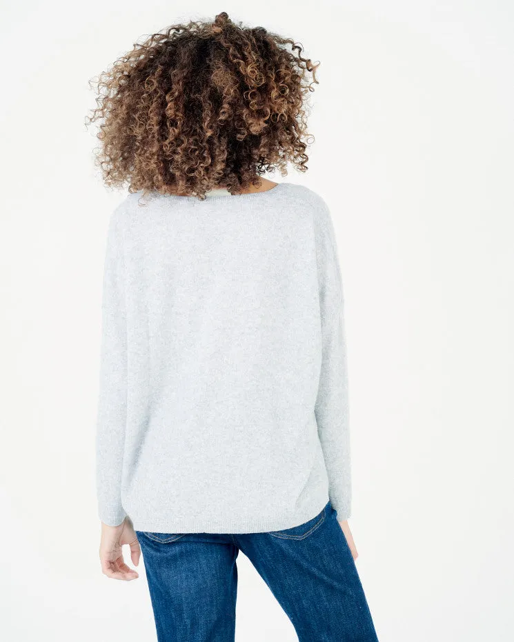 Angèle 100% Cashmere Oversized V-Neck Sweater - Light Heather Grey