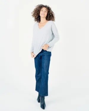 Angèle 100% Cashmere Oversized V-Neck Sweater - Light Heather Grey