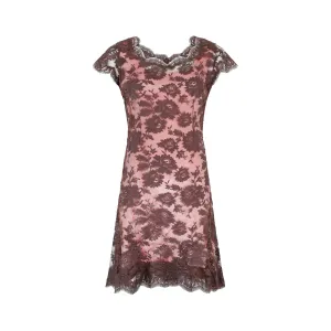 ARCHIVE - 1950s Worth London Couture Brown Lace and Pink Sheath Dress