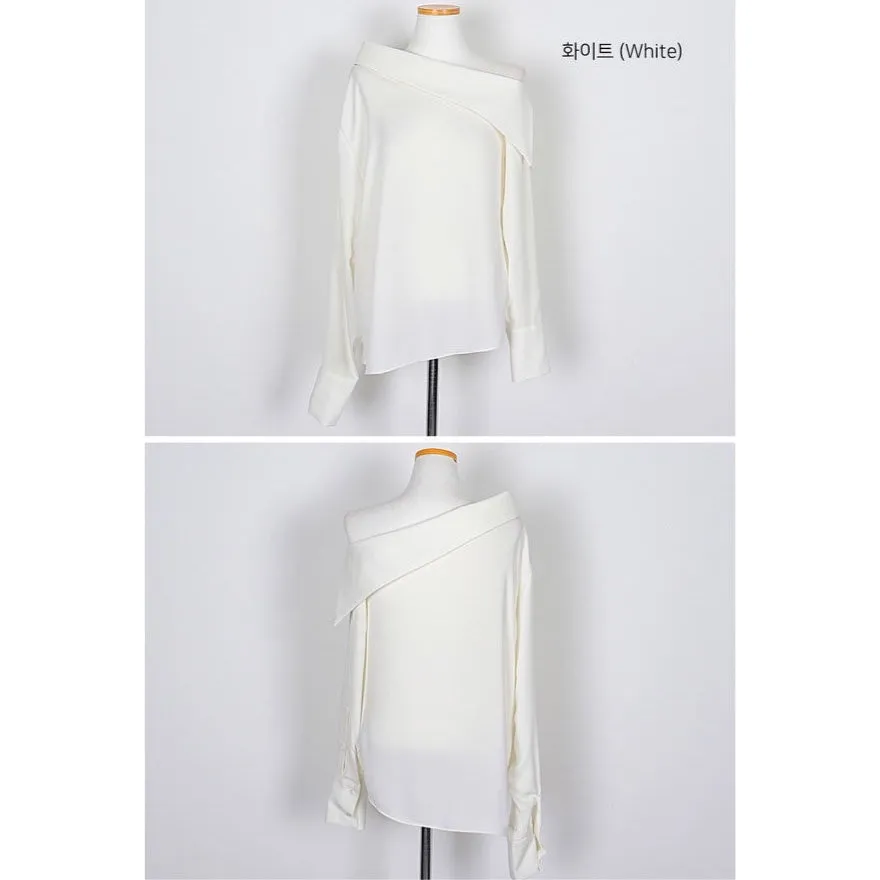 Asymmetrical Designer Off-Shoulder Button-Up Sleeve Shirt