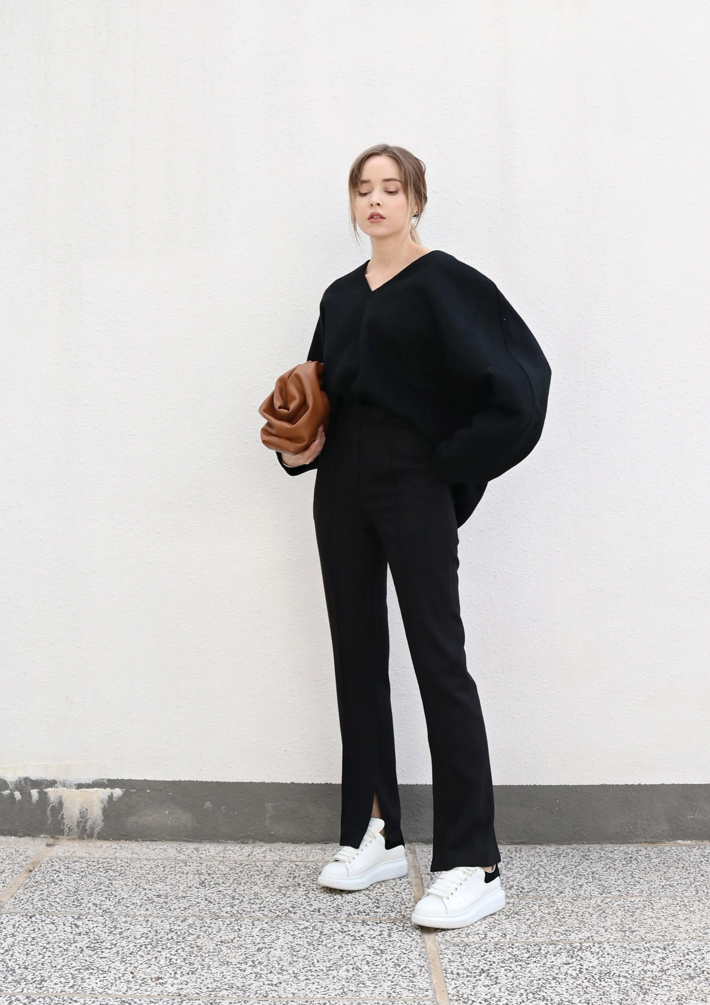 Black Oversized V-neck Wool Sweater