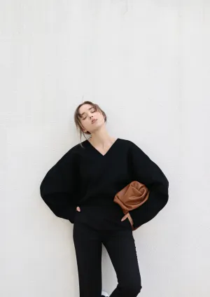 Black Oversized V-neck Wool Sweater