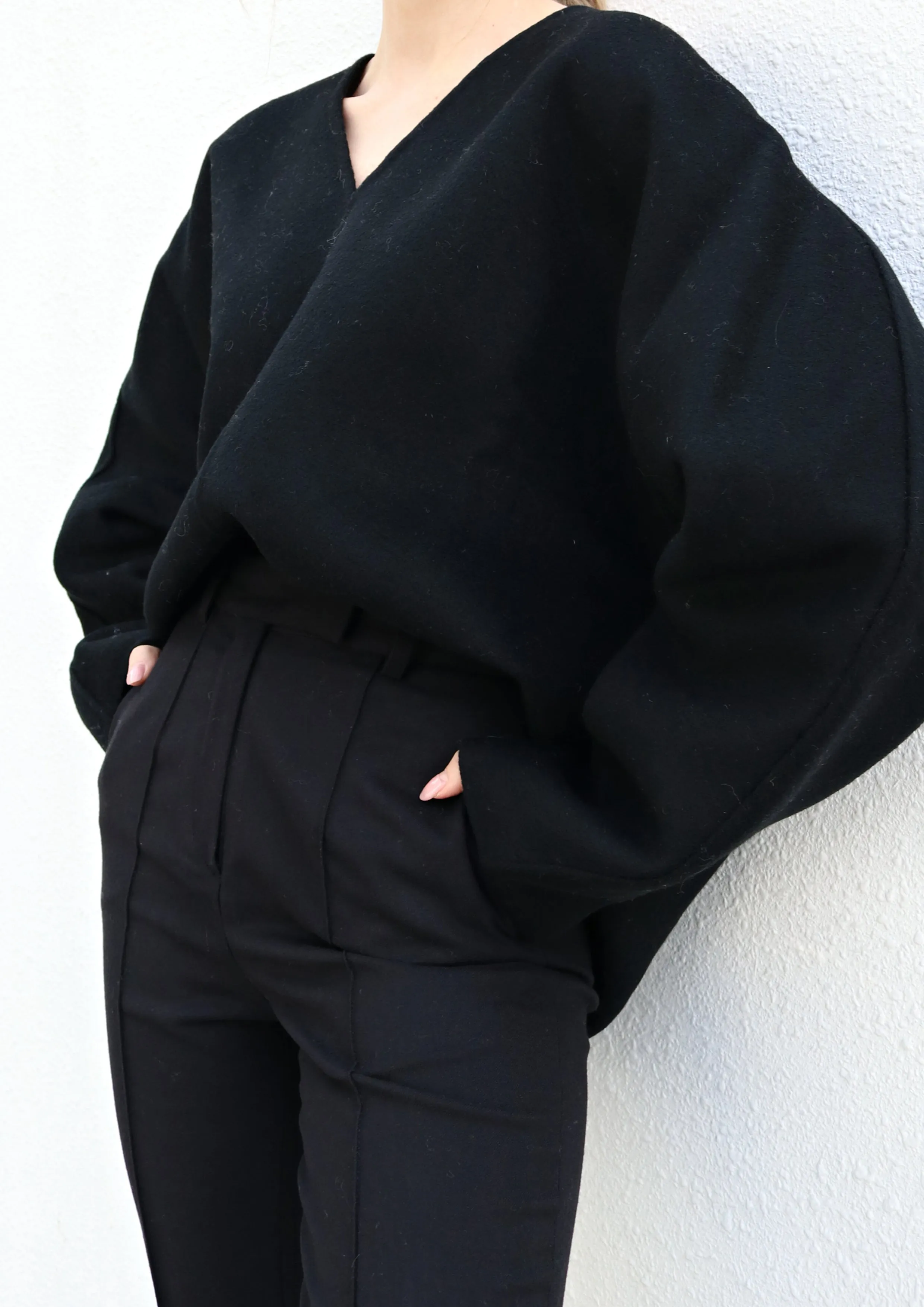 Black Oversized V-neck Wool Sweater