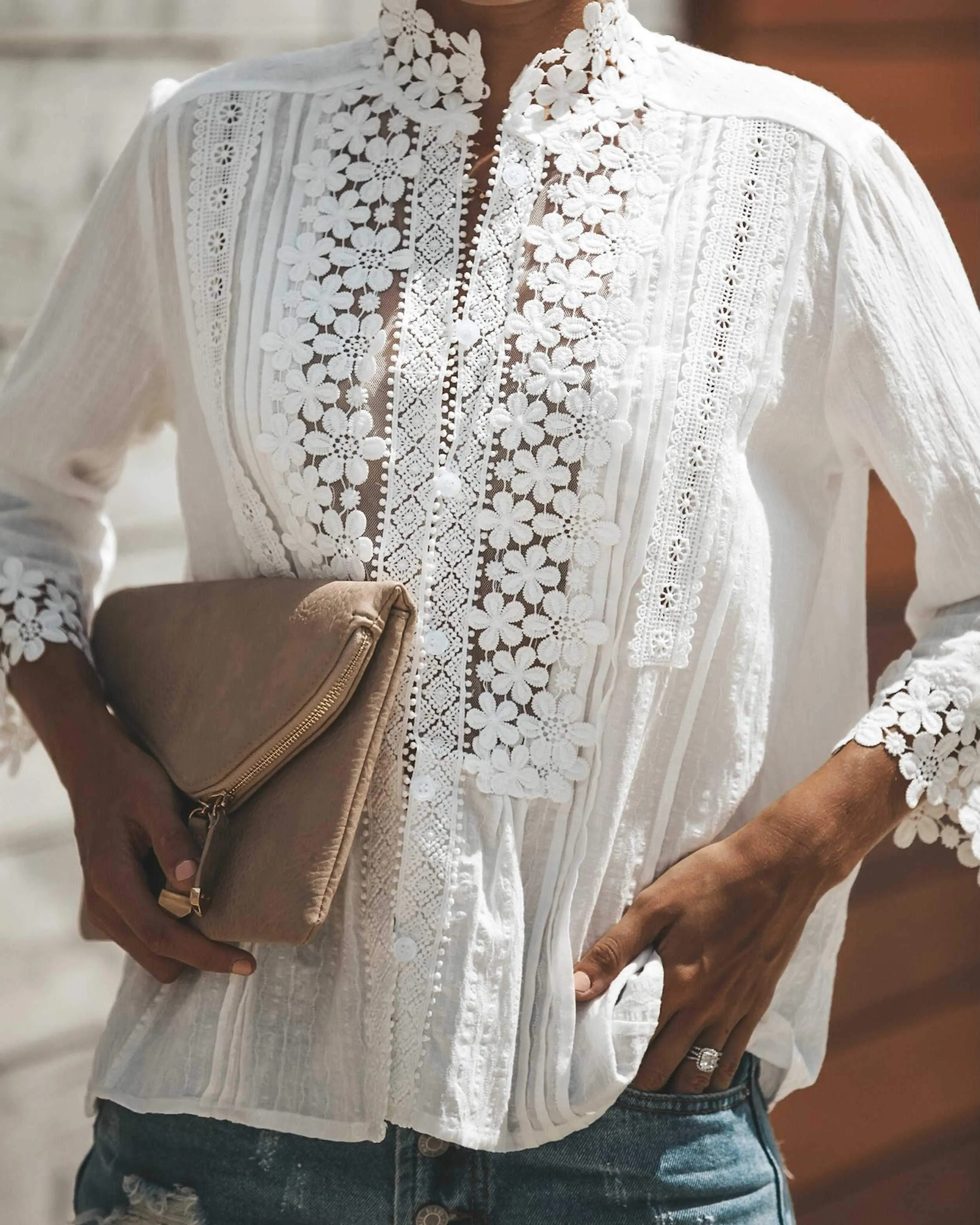 Bohemian Crochet Lace Button Up Shirt Top