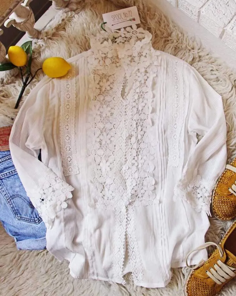 Bohemian Crochet Lace Button Up Shirt Top