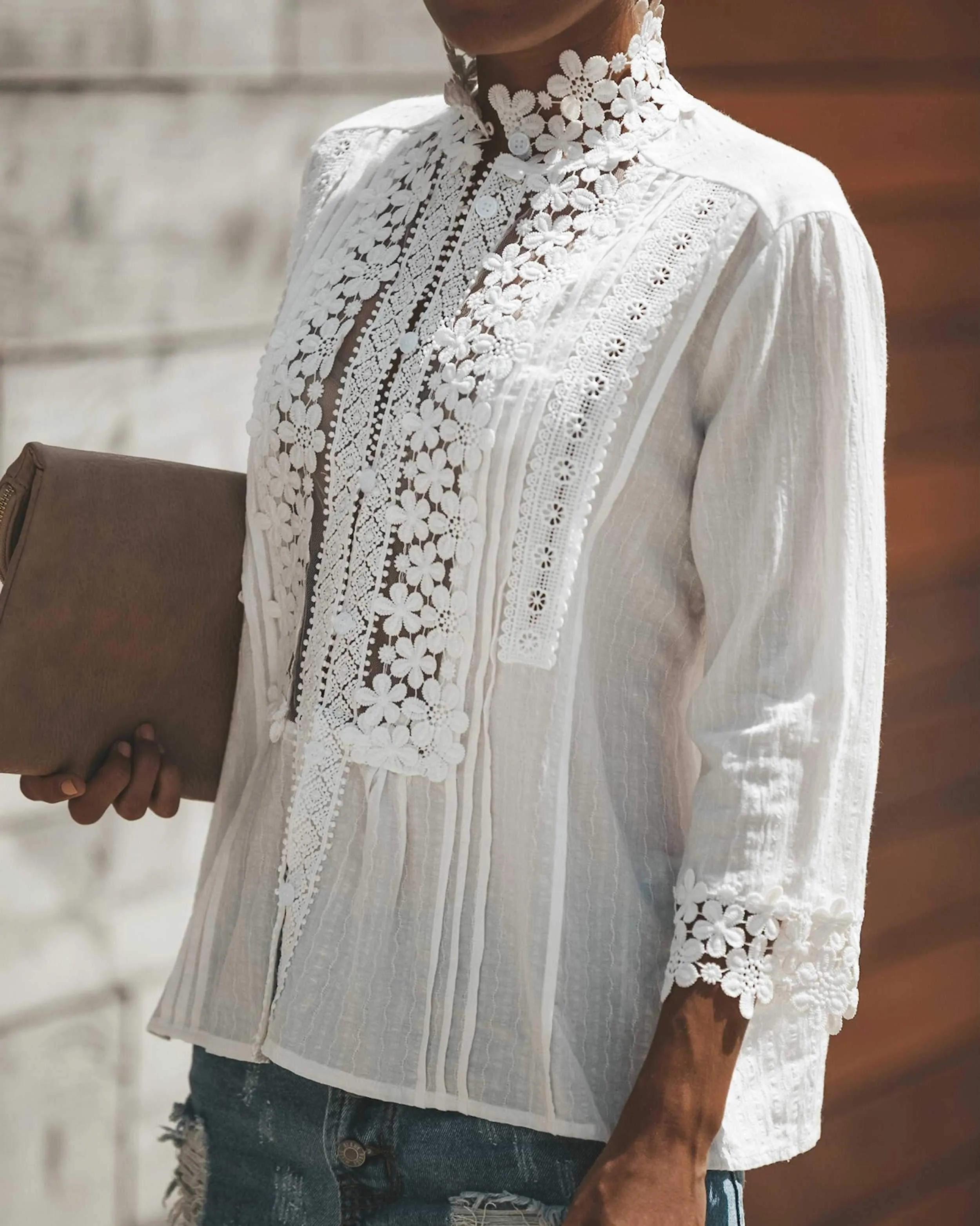 Bohemian Crochet Lace Button Up Shirt Top