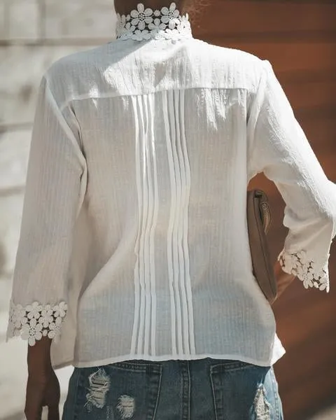 Bohemian Crochet Lace Button Up Shirt Top