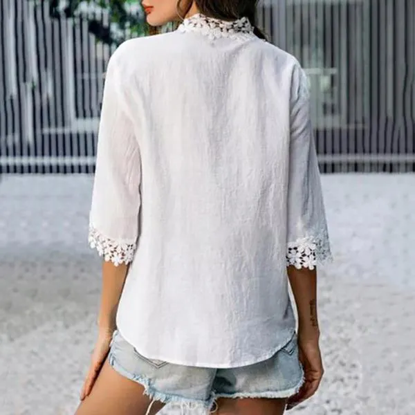 Bohemian Crochet Lace Button Up Shirt Top