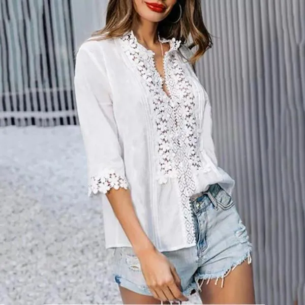Bohemian Crochet Lace Button Up Shirt Top