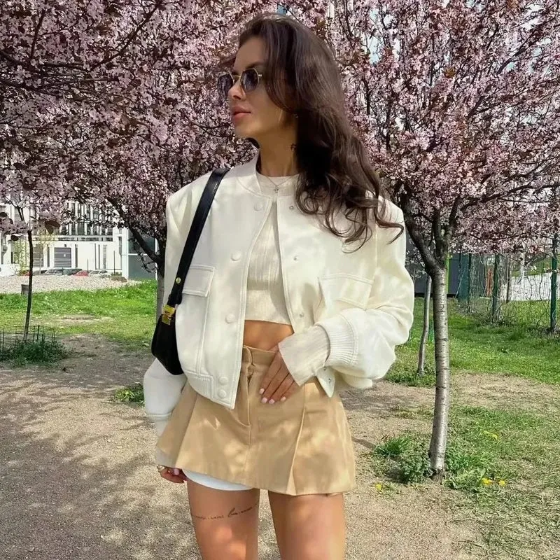 Bomber Jacket - Cropped Single-Breasted Classy Jacket Women's Wear