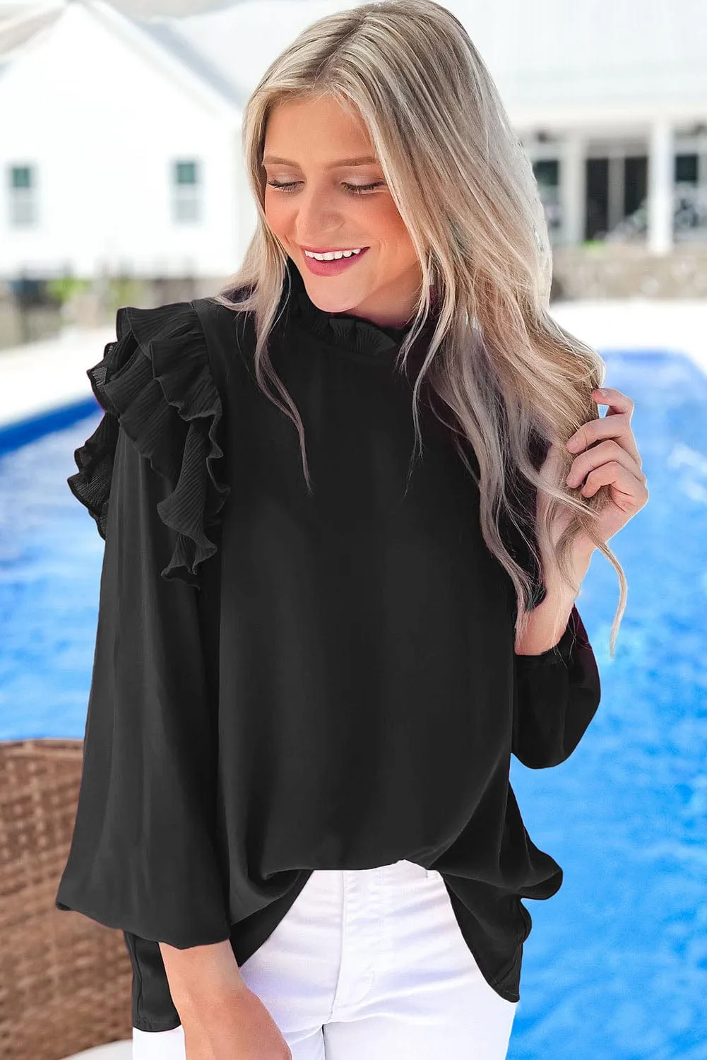 Casual Long Sleeve Ruffle Top