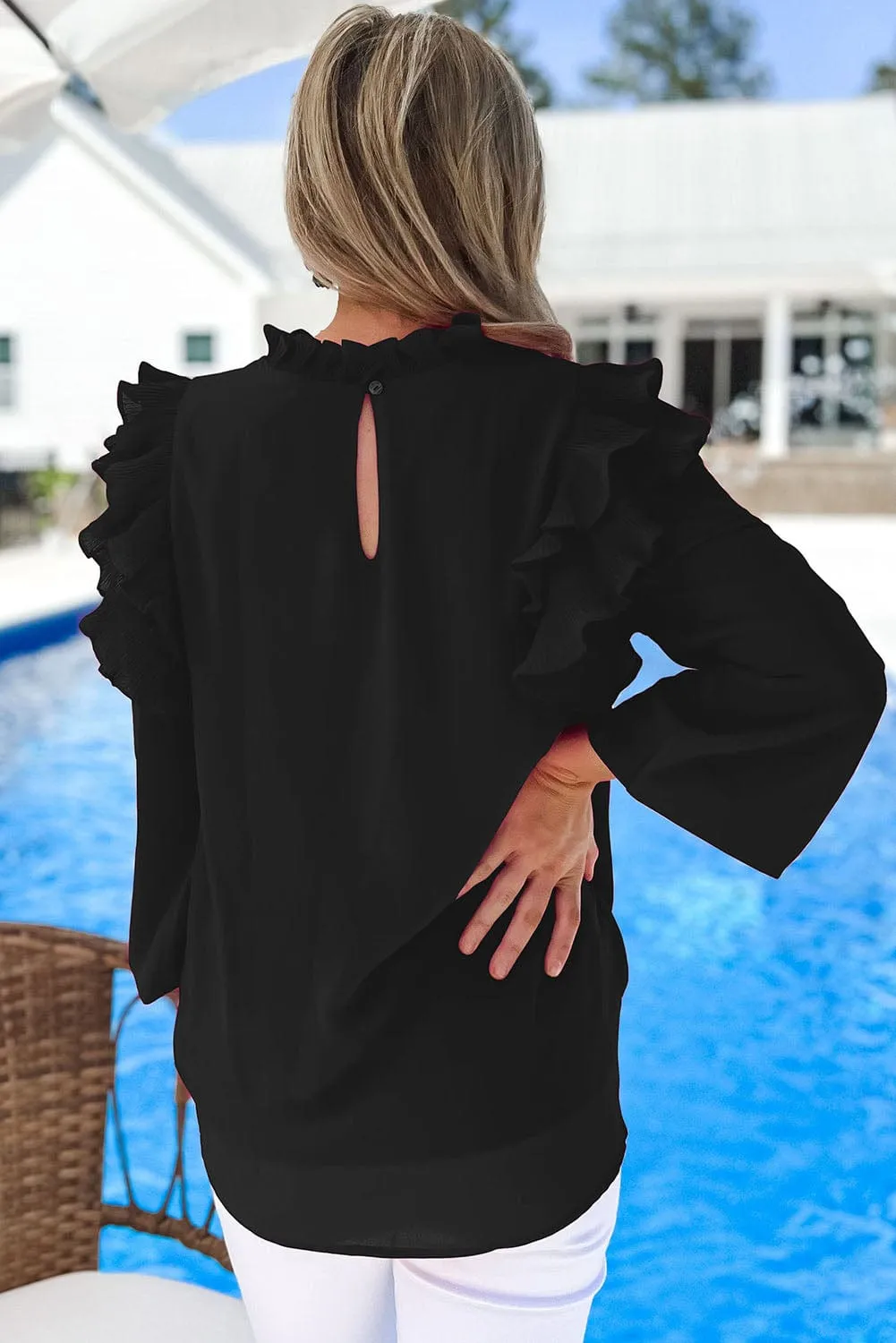 Casual Long Sleeve Ruffle Top