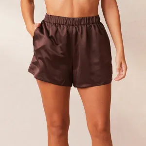 Classic Satin Pajama Shorts - Chocolate