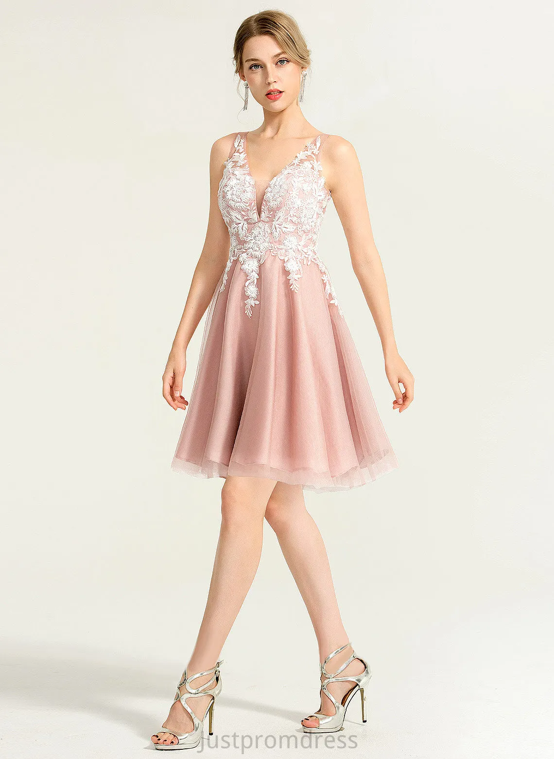 Cocktail Carolina A-Line V-neck Lace Cocktail Dresses Short/Mini Dress Tulle