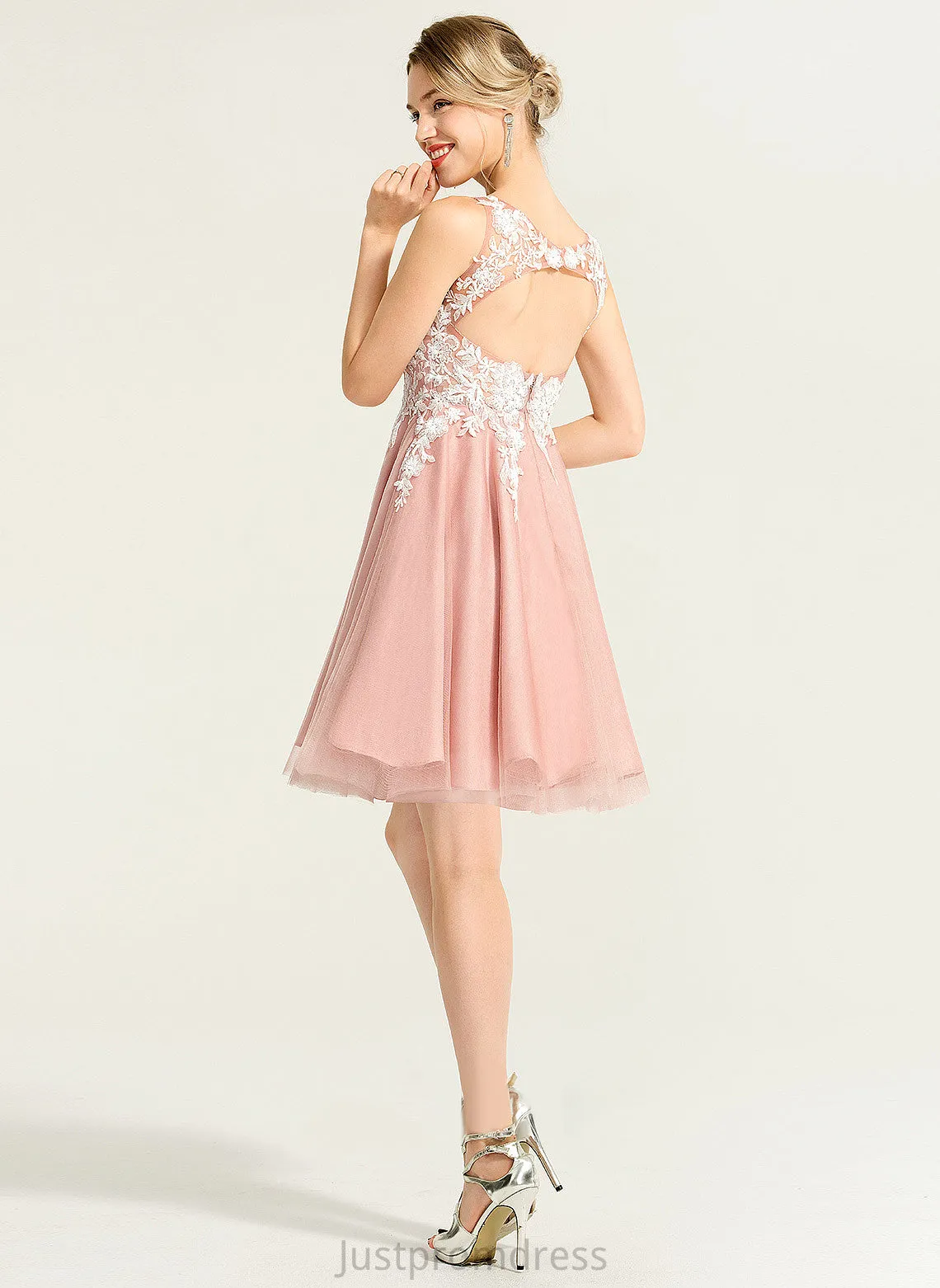 Cocktail Carolina A-Line V-neck Lace Cocktail Dresses Short/Mini Dress Tulle