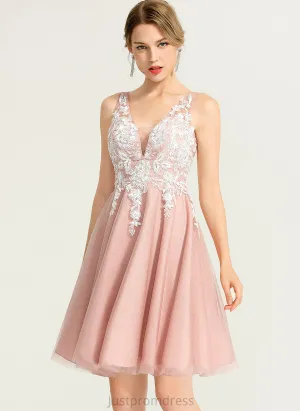Cocktail Carolina A-Line V-neck Lace Cocktail Dresses Short/Mini Dress Tulle