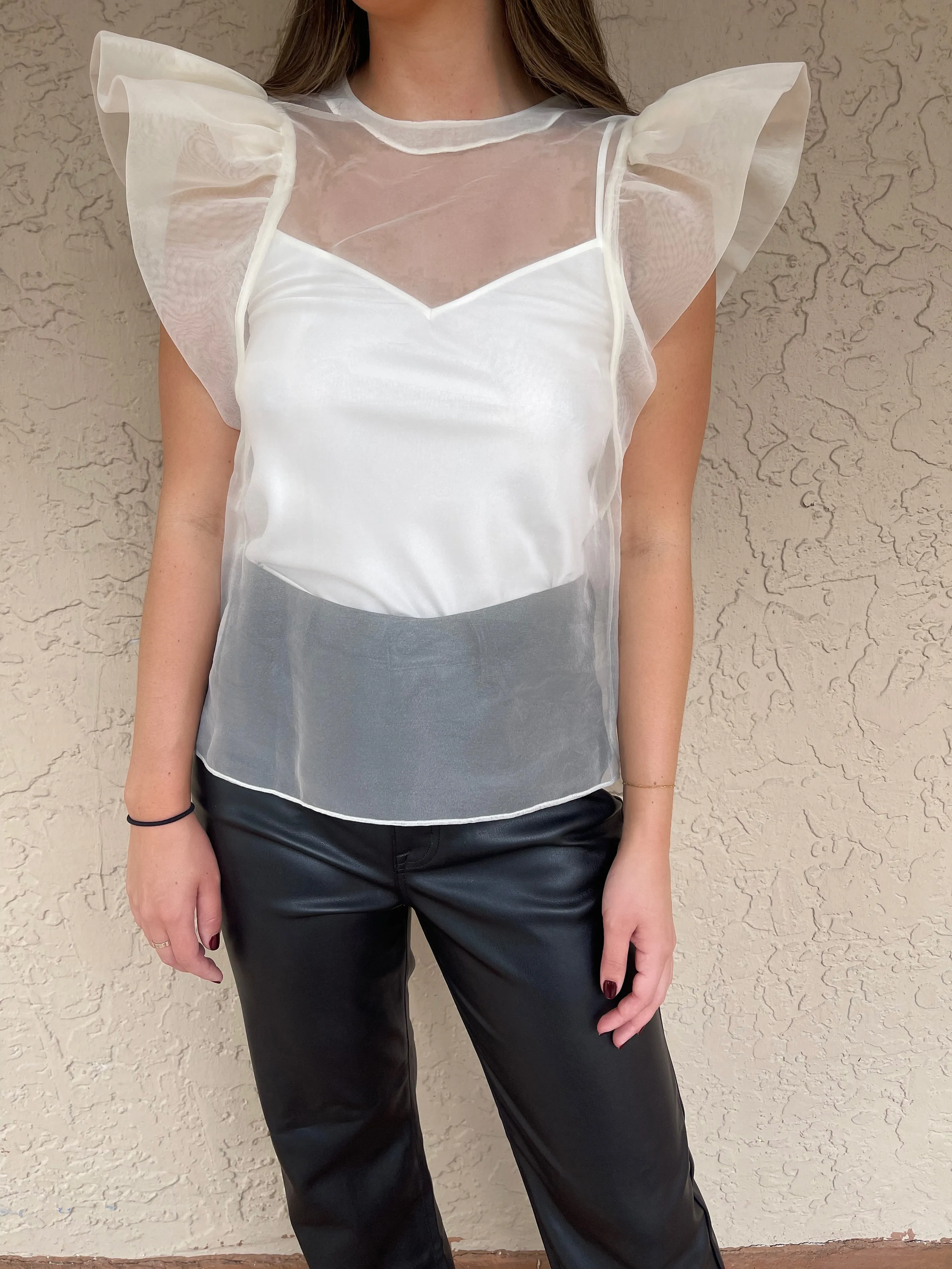 Corina Ruffle Sleeve Top- Ivory
