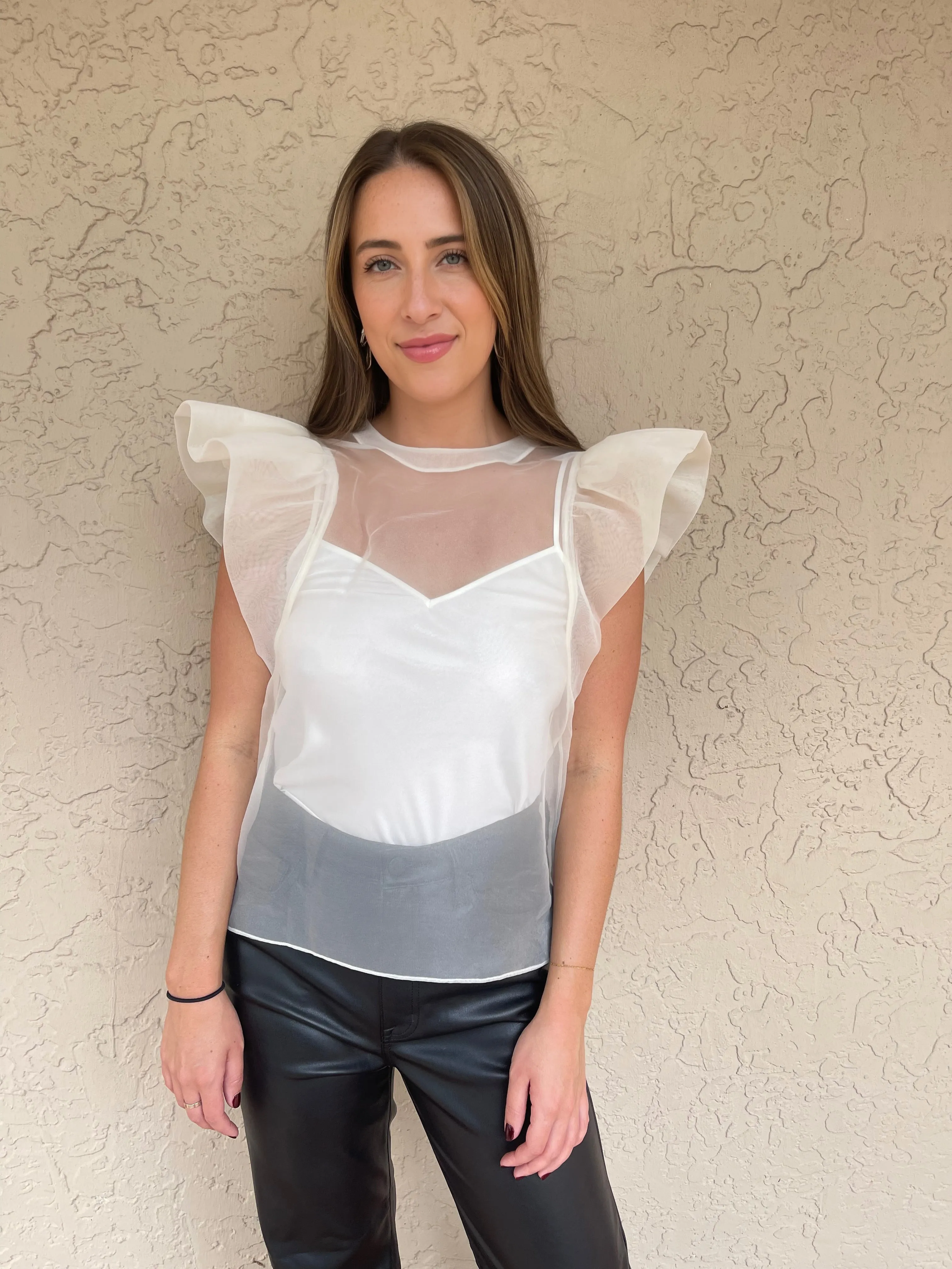 Corina Ruffle Sleeve Top- Ivory