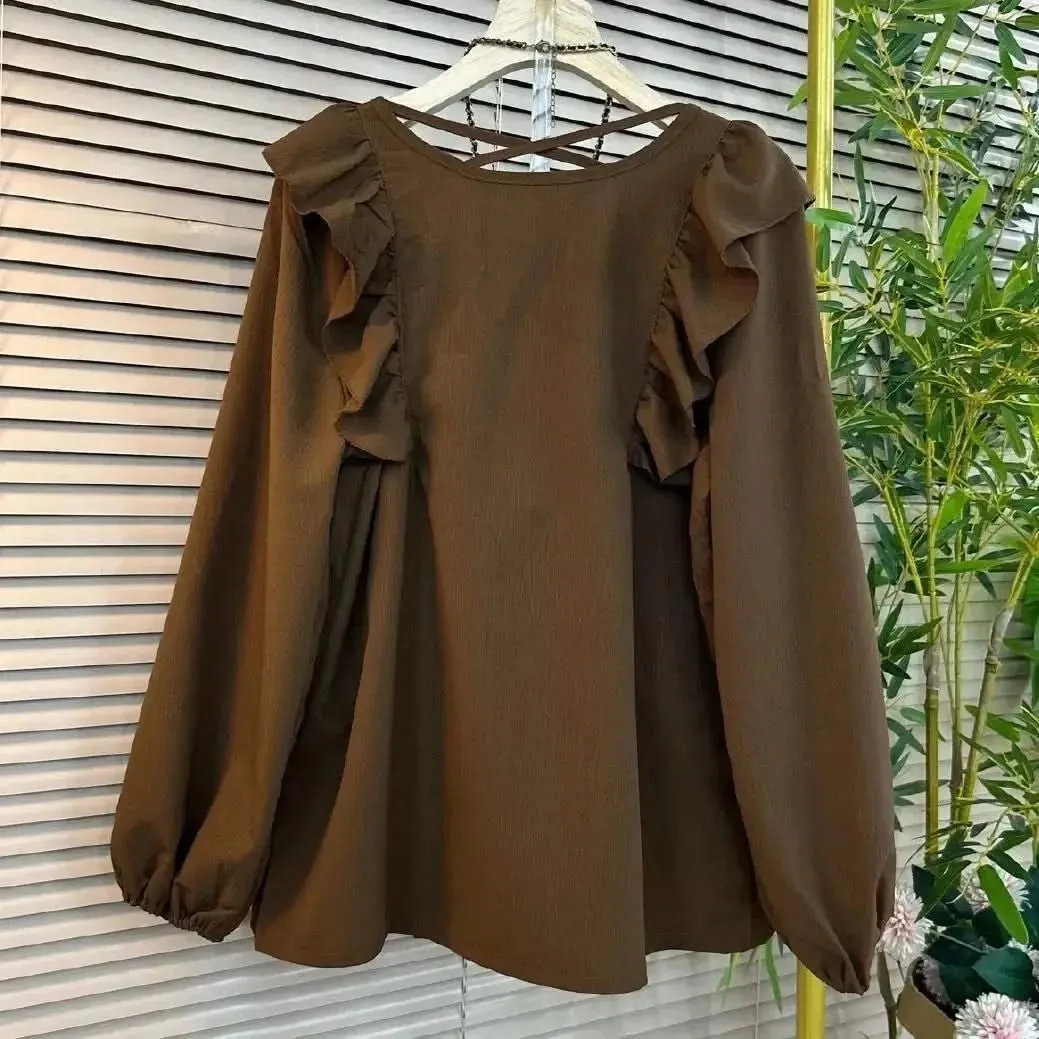 DAILOU Oversized Ruffled Square Neck Shirt for Women