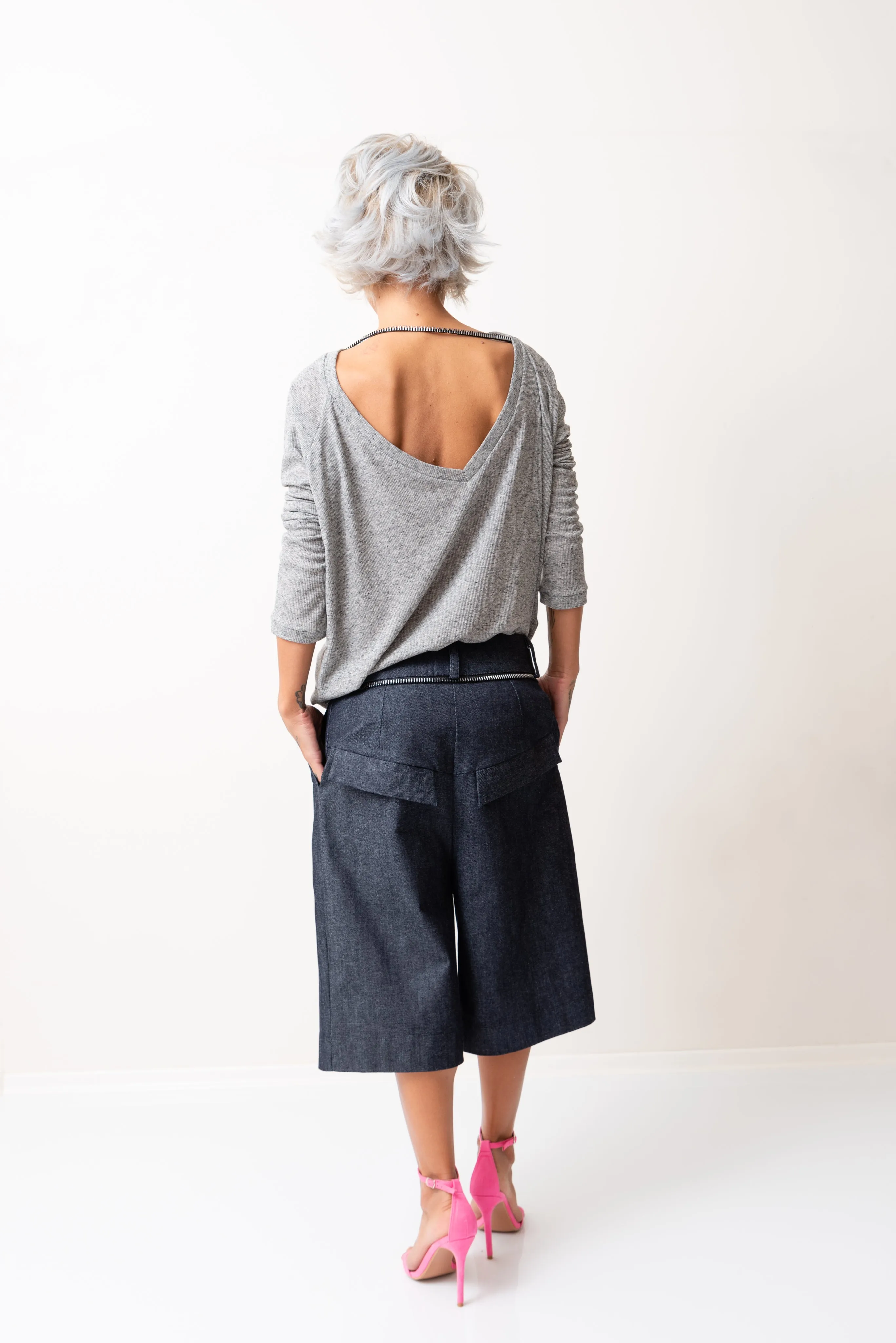 Denim Drop-Crotch Shorts