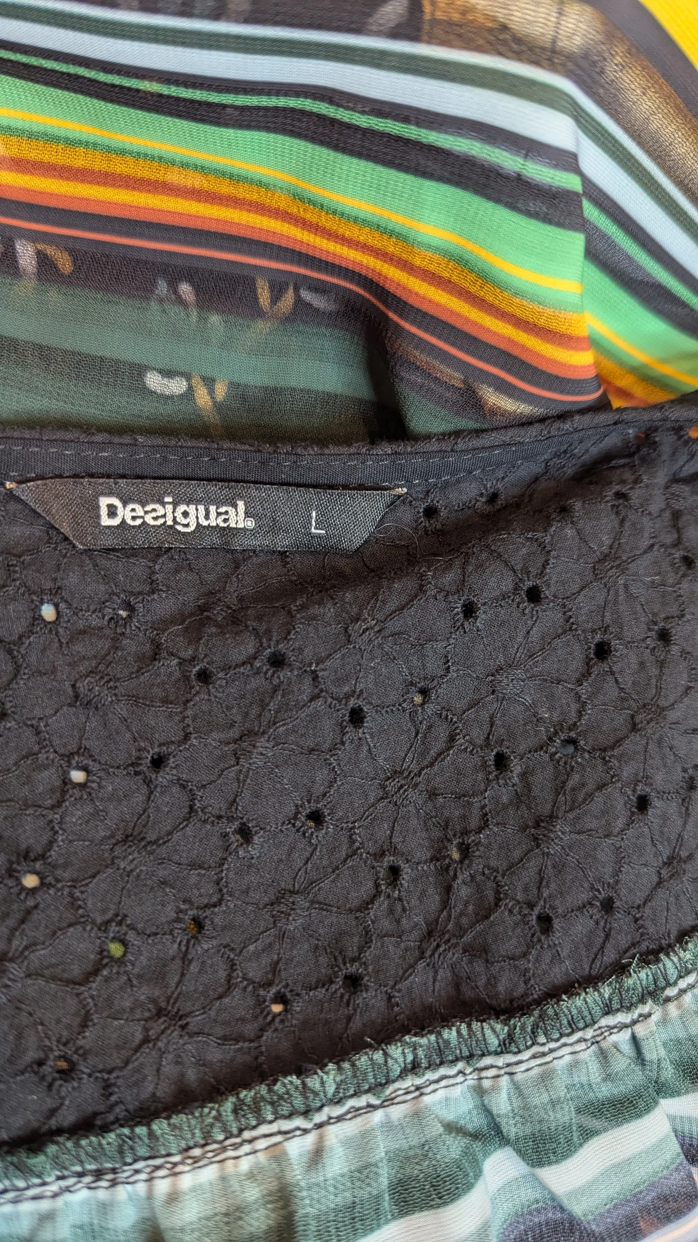 Desigual Colourful Striped Floral Sheer Long Sleeve Top