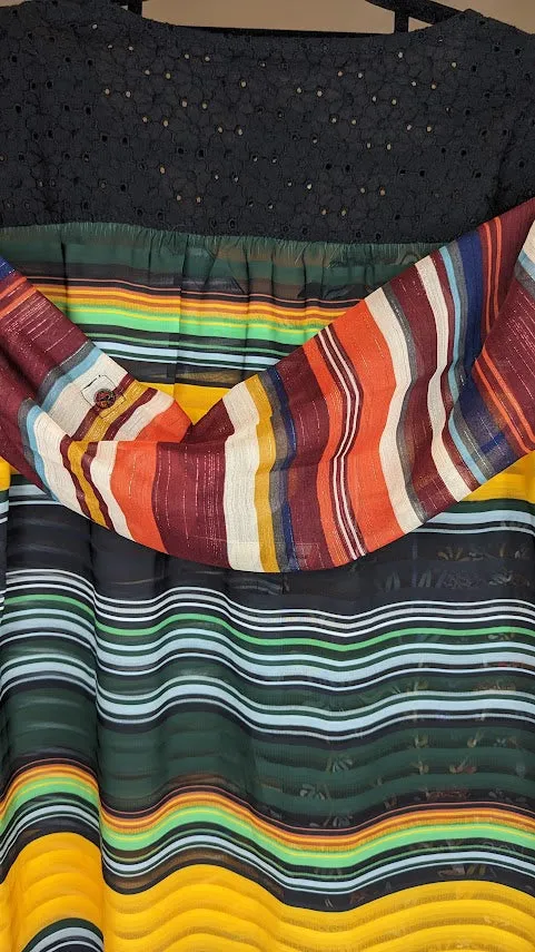 Desigual Colourful Striped Floral Sheer Long Sleeve Top