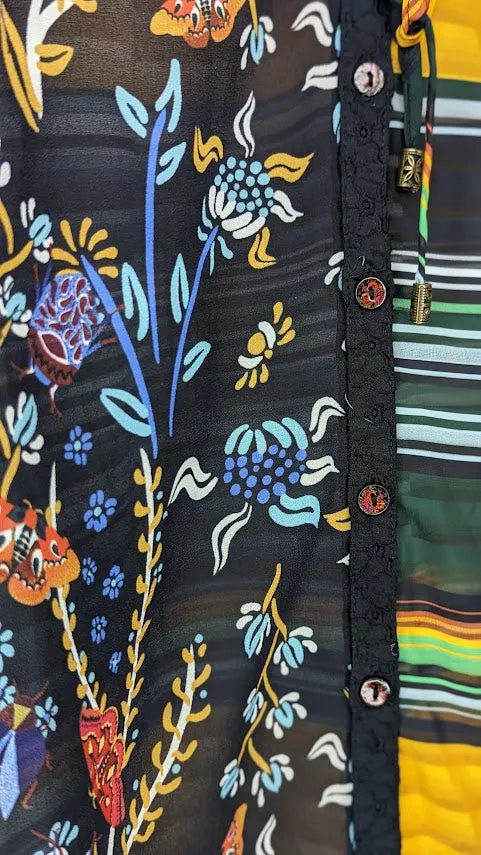 Desigual Colourful Striped Floral Sheer Long Sleeve Top
