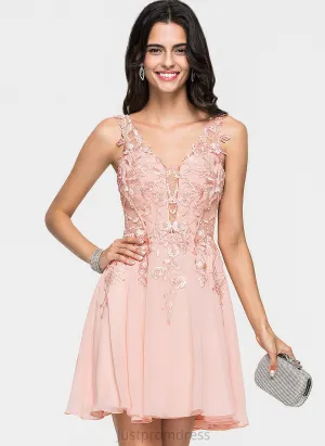 Dress Beading Lace A-Line Cocktail Dresses Short/Mini V-neck Chiffon Barbara With Cocktail