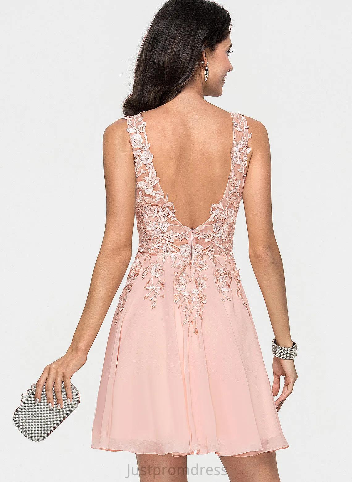 Dress Beading Lace A-Line Cocktail Dresses Short/Mini V-neck Chiffon Barbara With Cocktail