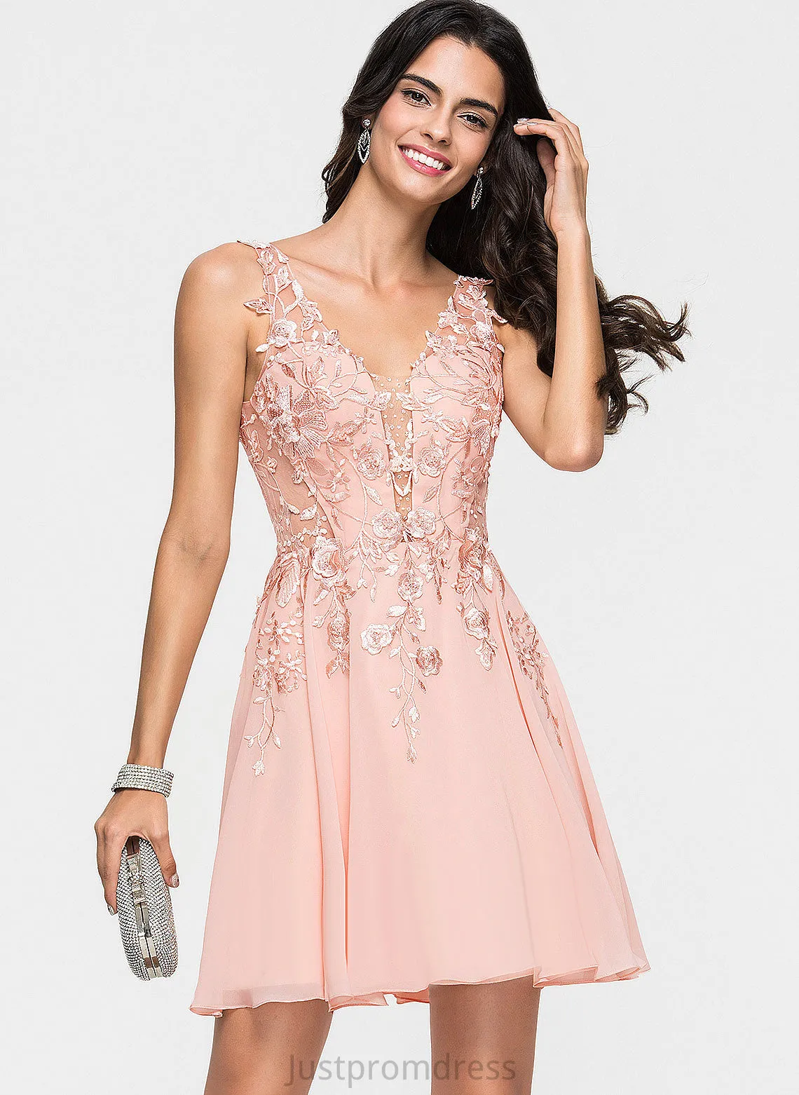 Dress Beading Lace A-Line Cocktail Dresses Short/Mini V-neck Chiffon Barbara With Cocktail