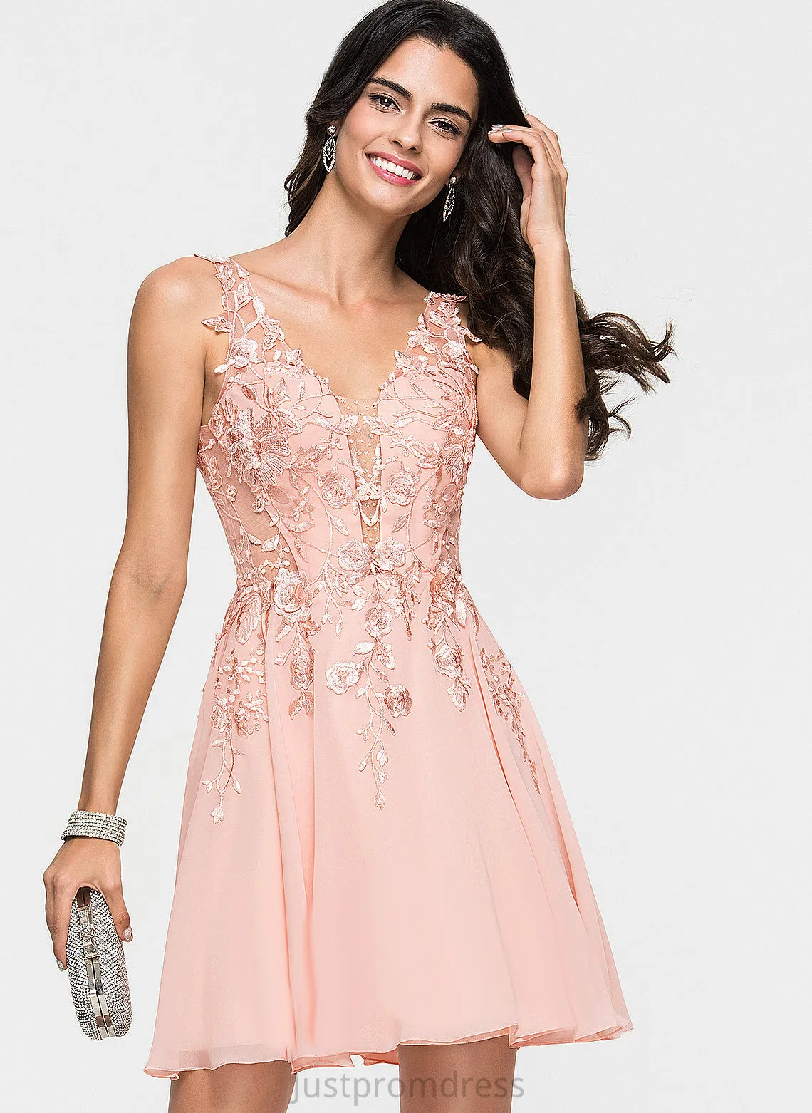 Dress Beading Lace A-Line Cocktail Dresses Short/Mini V-neck Chiffon Barbara With Cocktail