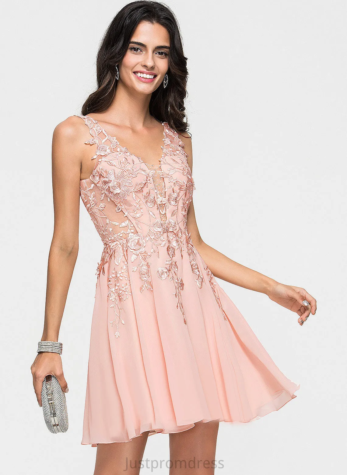 Dress Beading Lace A-Line Cocktail Dresses Short/Mini V-neck Chiffon Barbara With Cocktail