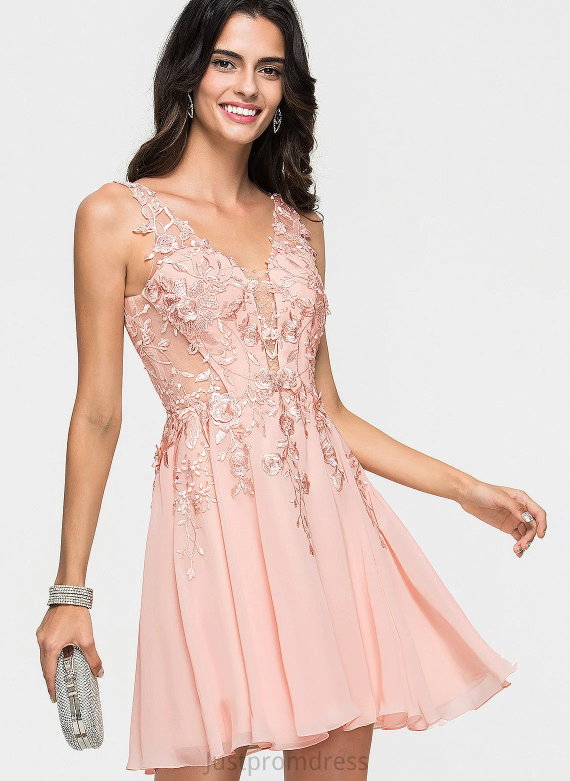 Dress Beading Lace A-Line Cocktail Dresses Short/Mini V-neck Chiffon Barbara With Cocktail