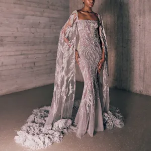 Embroidered Silver Mermaid Dress