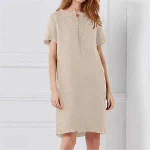 FashionSierra - Fashion Women Summer Solid O Neck Short Sleeve Sundress