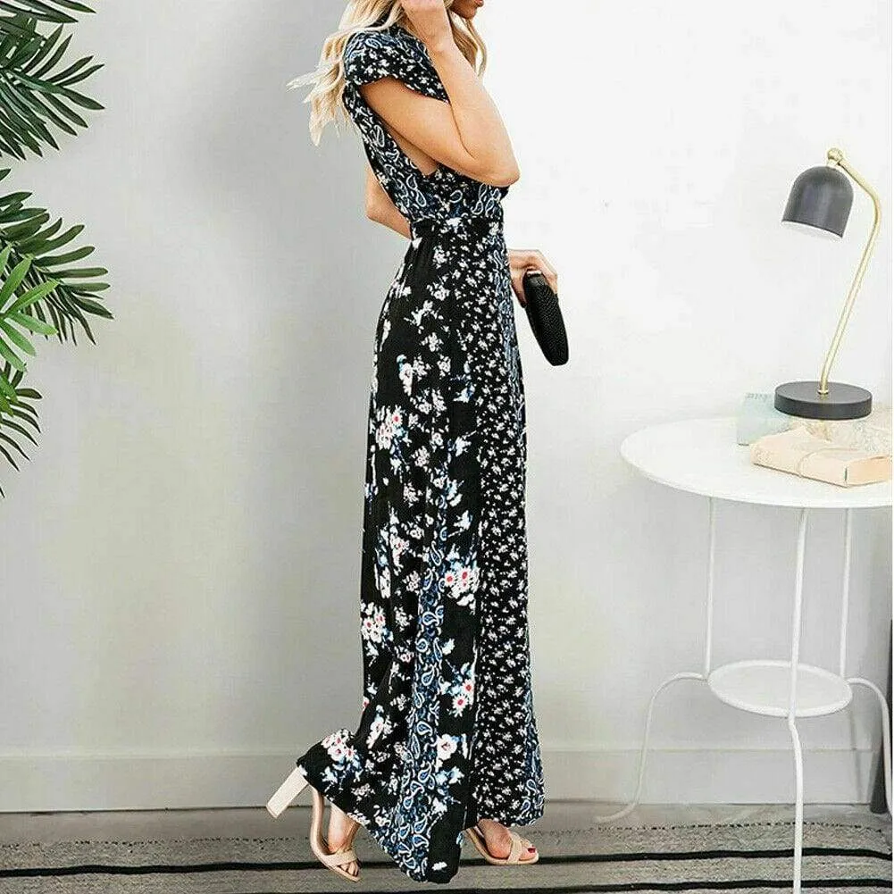 FashionSierra - New Women Boho Floral Long Maxi Loose Dress Evening Party Beach Summer Fashion Elegant Sexy Sundress Sleeveless Slimmer Clothes