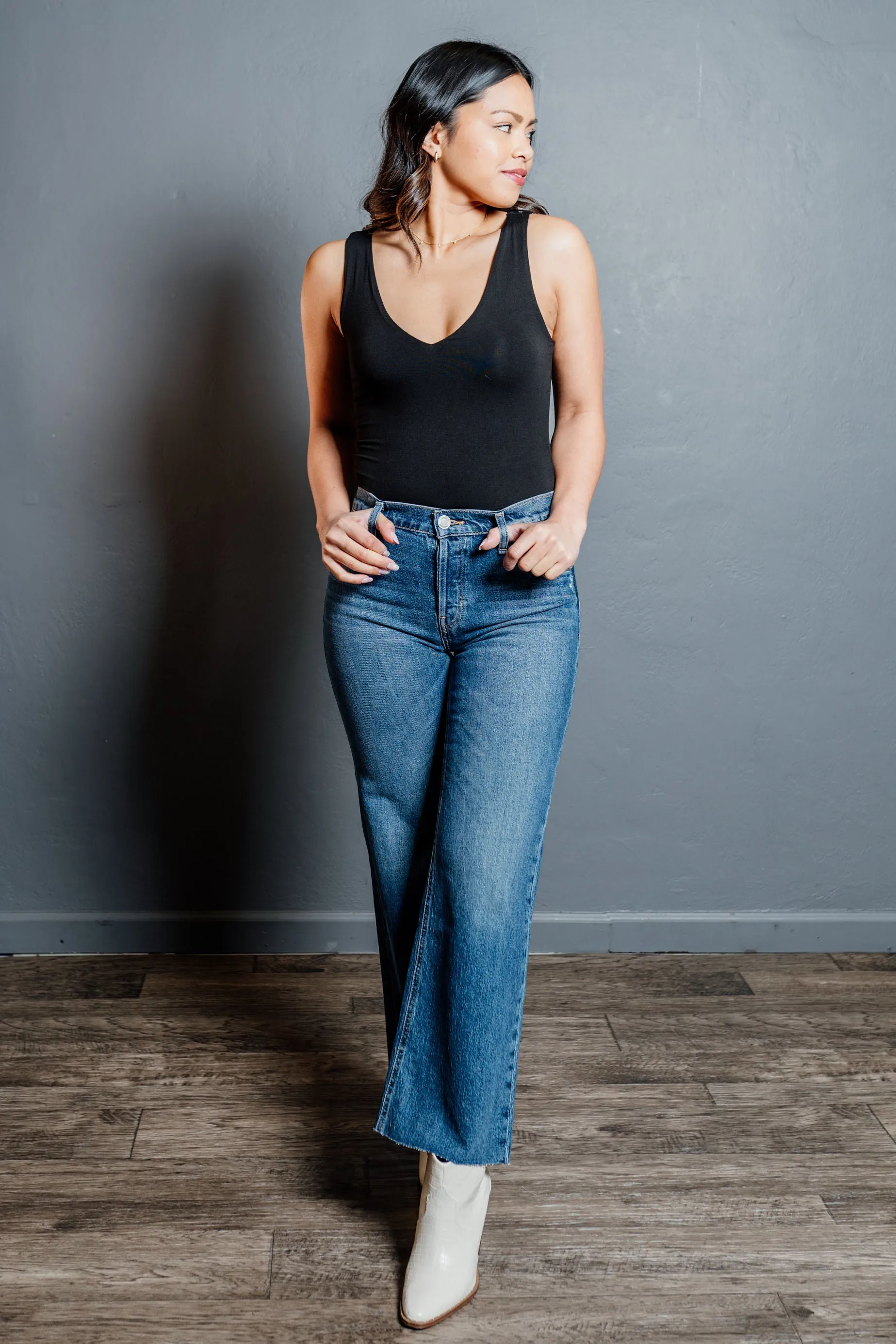 Frayed Hem High-Rise Rosie Wide Leg