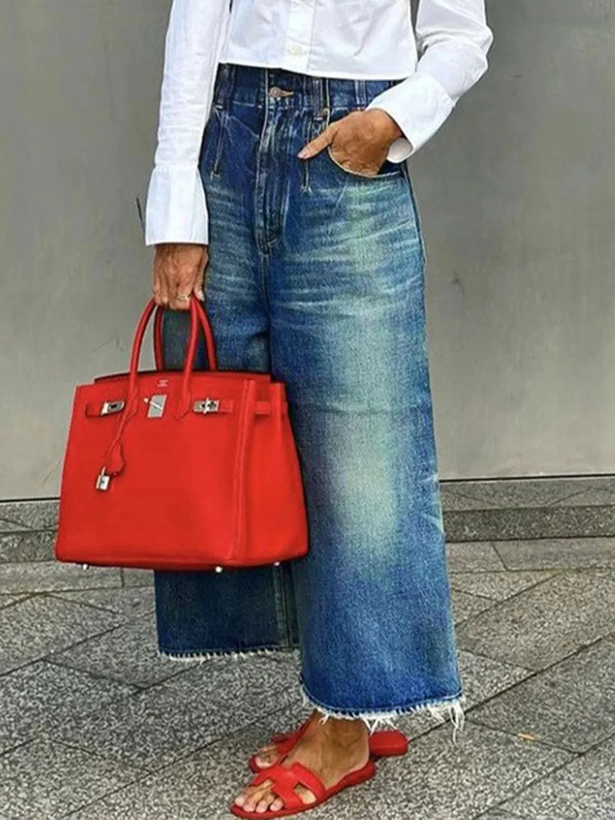 Ivyshape Better Basics Washed Cropped Wide Leg Jeans