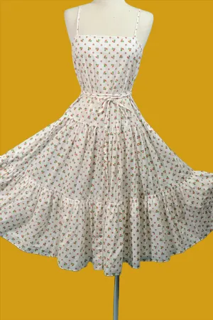 Kappi Vintage 70s Floral Sundress, Cottagecore Strappy Midi S