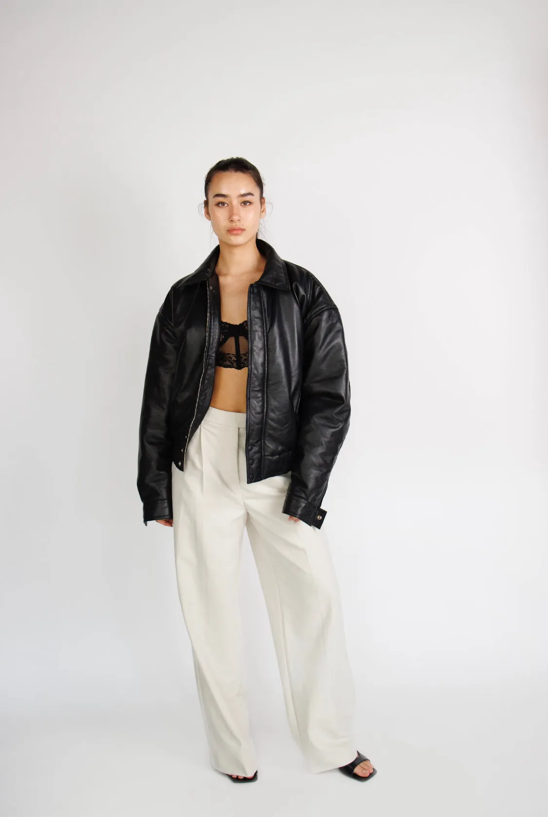 La Bomba Oversized Leather Bomber Jacket