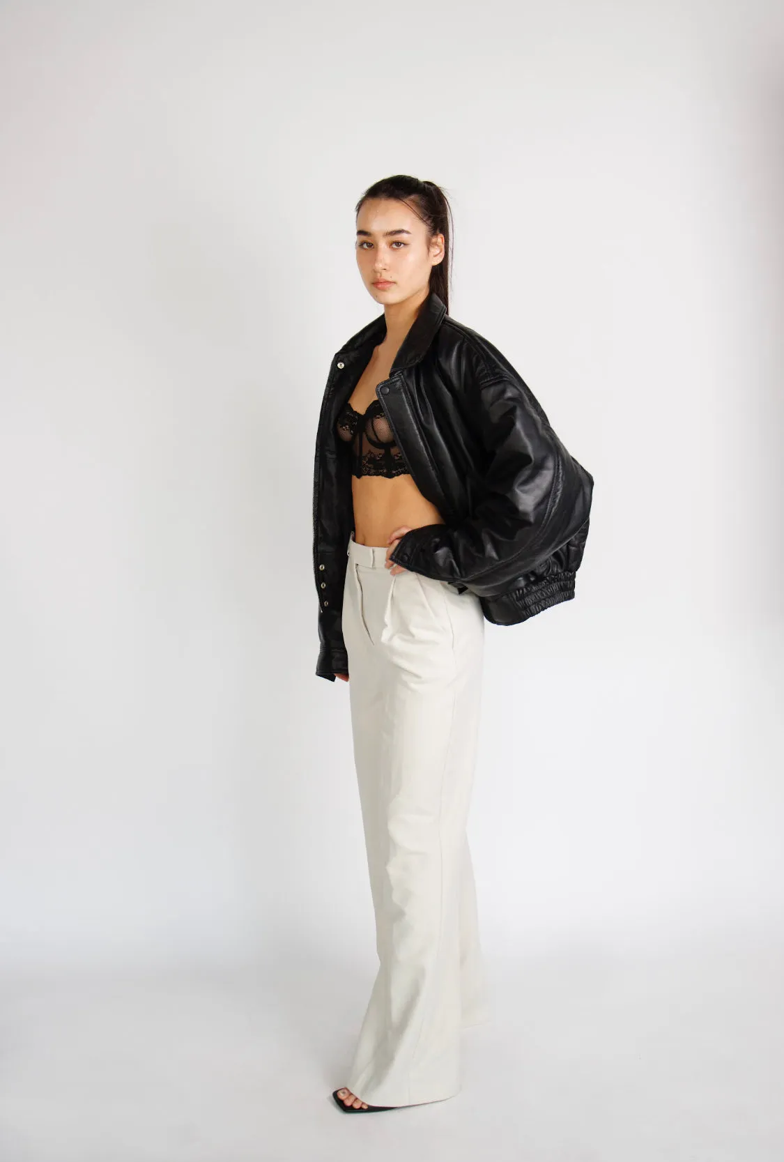 La Bomba Oversized Leather Bomber Jacket
