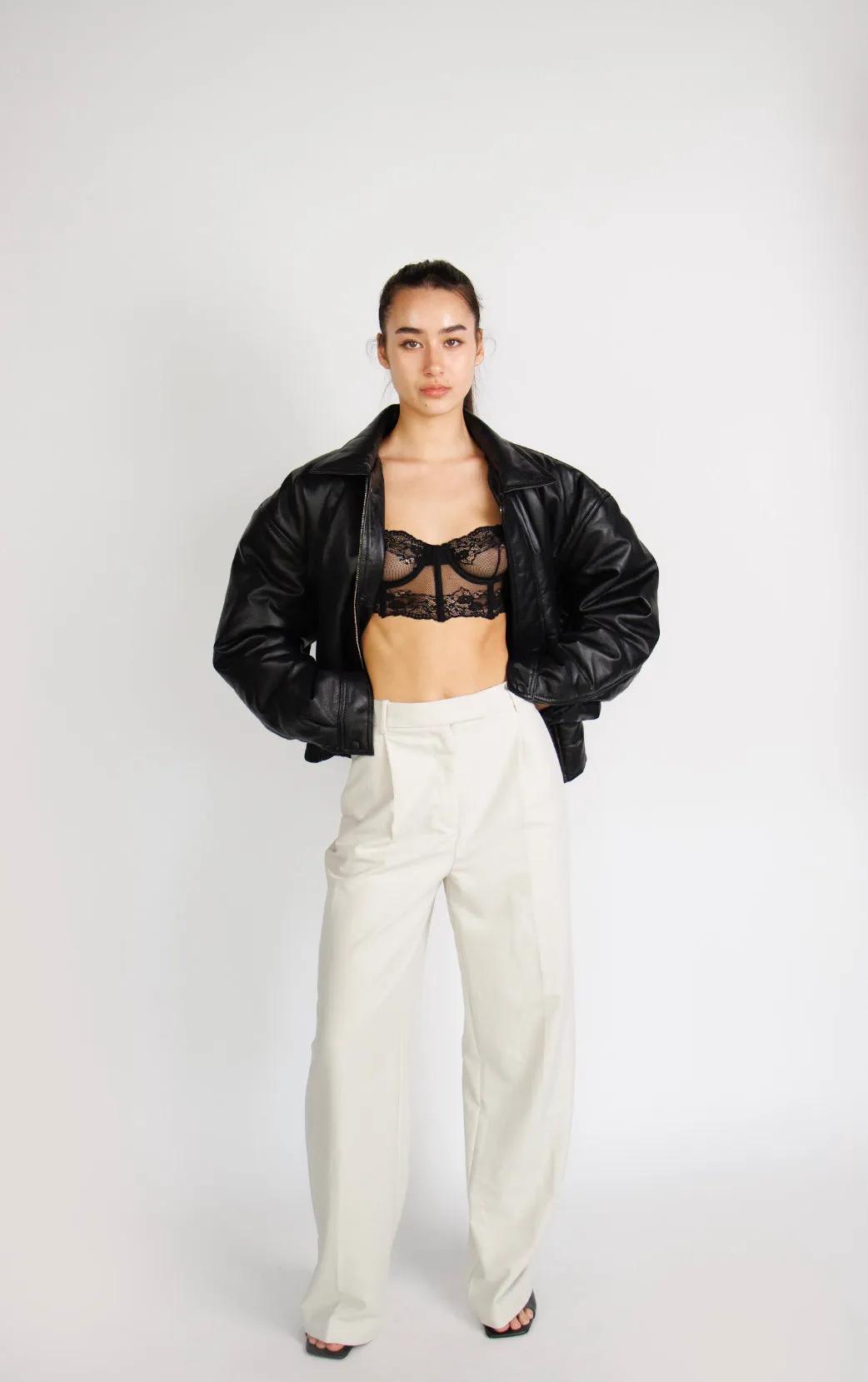 La Bomba Oversized Leather Bomber Jacket