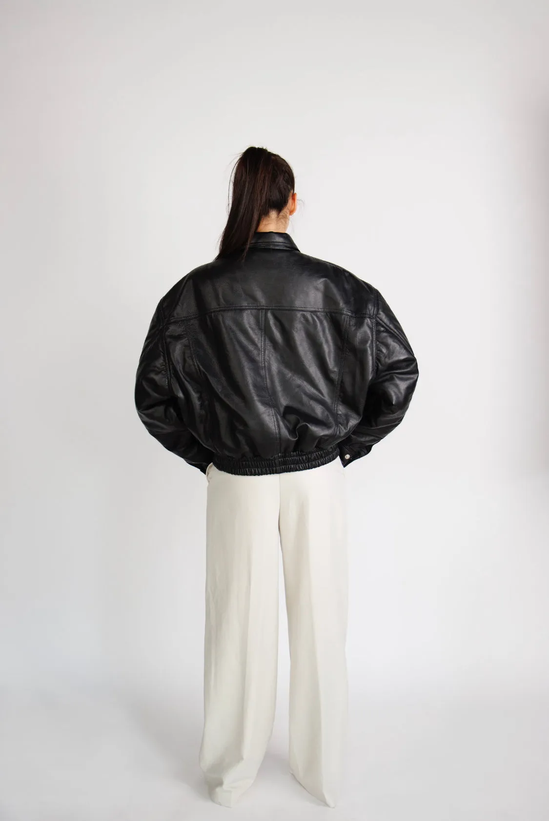 La Bomba Oversized Leather Bomber Jacket
