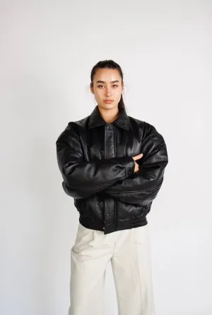 La Bomba Oversized Leather Bomber Jacket