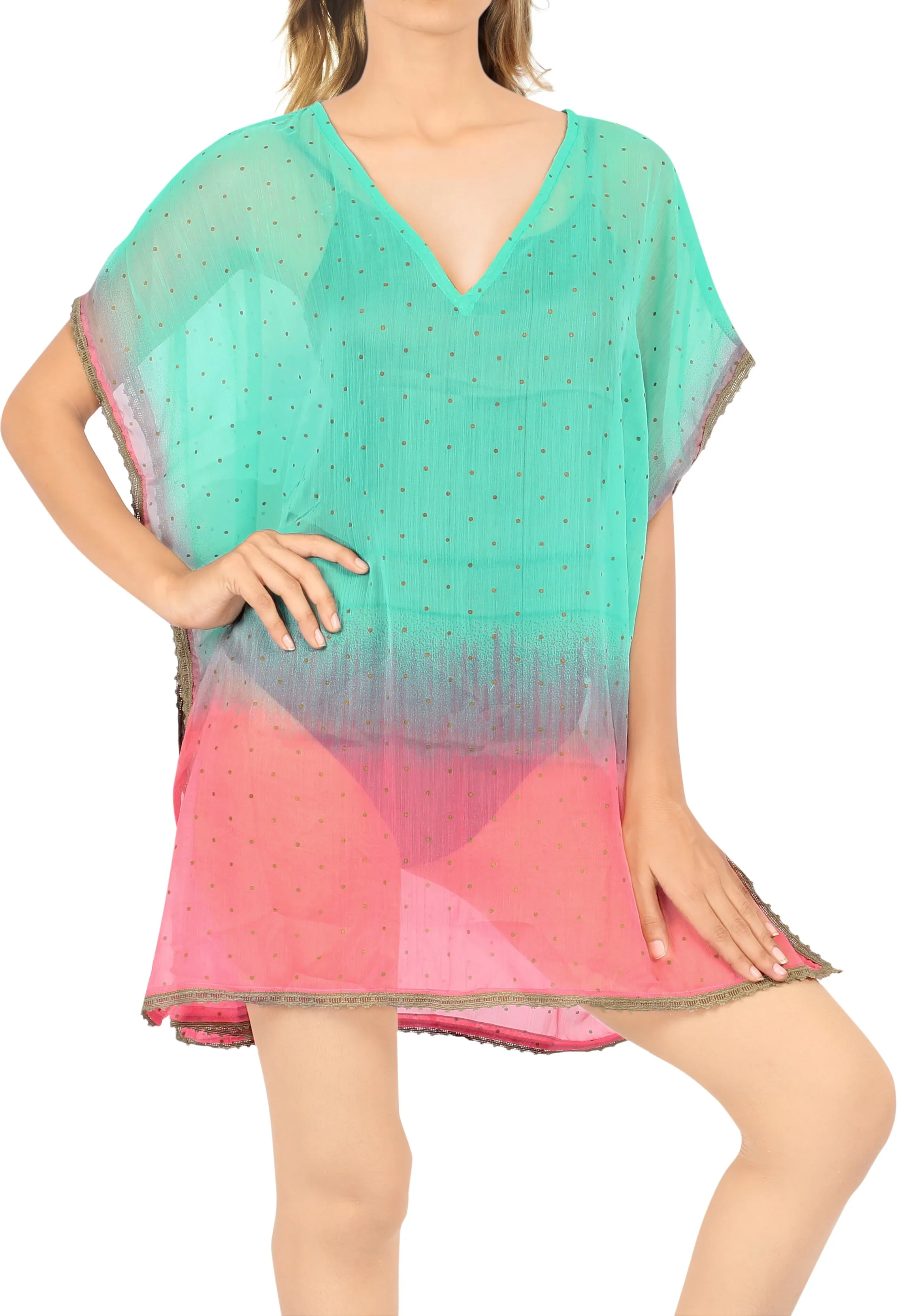 LA LEELA Women's Bikini Swimsuit Cover Up Swimwear Kaftan US 0-8 Sea Green_Y702